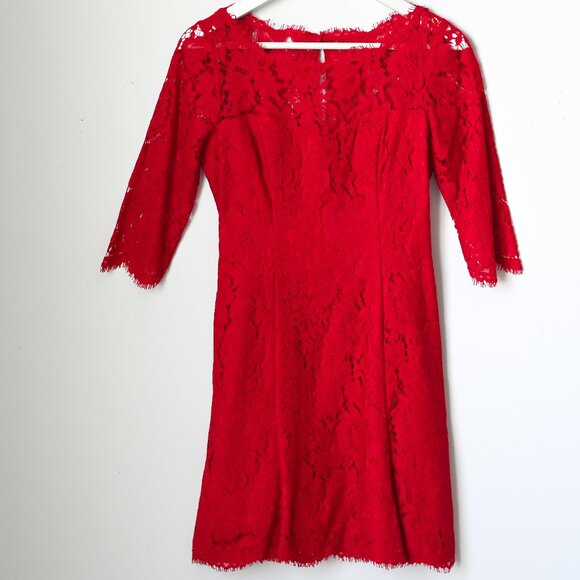 ELIZA J Red Lace Dress 3/4 Sleeves - Size 2P - Picture 2 of 12
